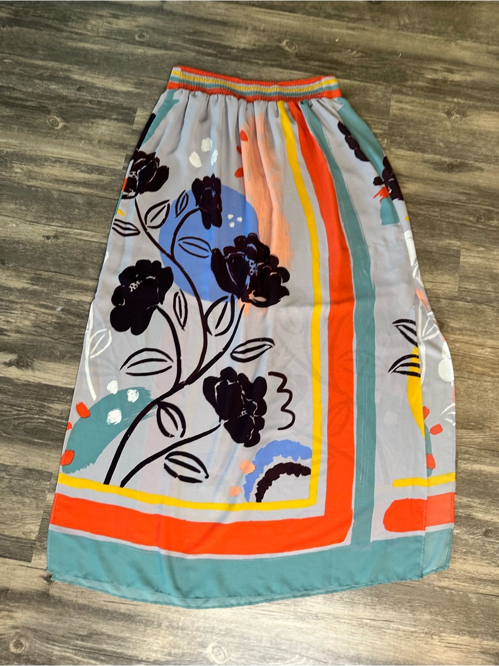 Maeve Anthropologie Midi Skirt Medium Gray Floral Abstract Elastic Waist Women - Picture 4 of 4